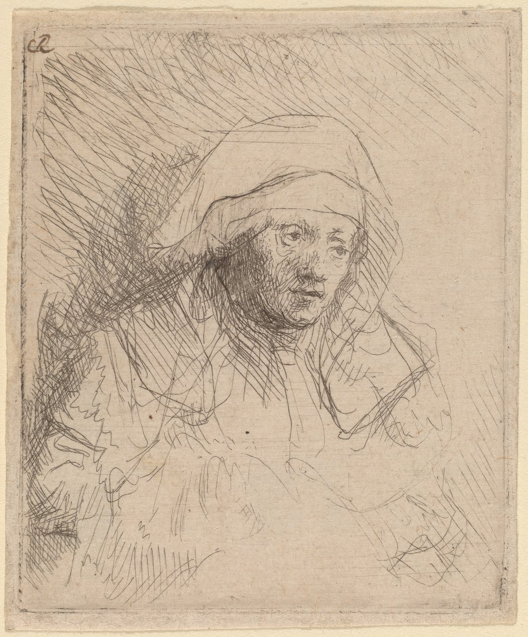Femme malade avec une grande coiffe blanche (Saskia) - Rembrandt van Rijn