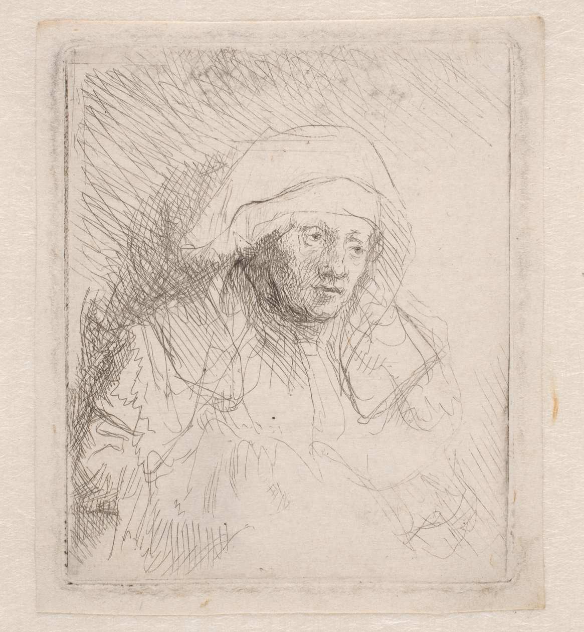 Femme malade portant une grande coiffe blanche (Saskia) - Rembrandt van Rijn