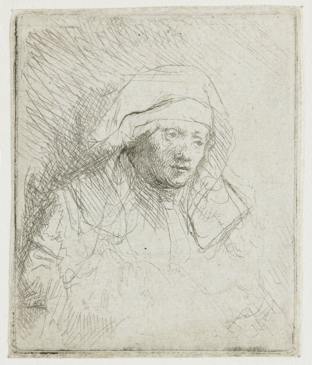 Femme malade portant une grande coiffe blanche (Saskia) - Rembrandt van Rijn