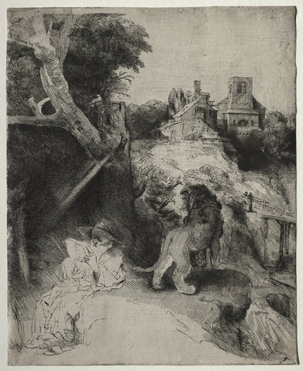 Saint Jérôme lisant dans un paysage italien - Rembrandt van Rijn