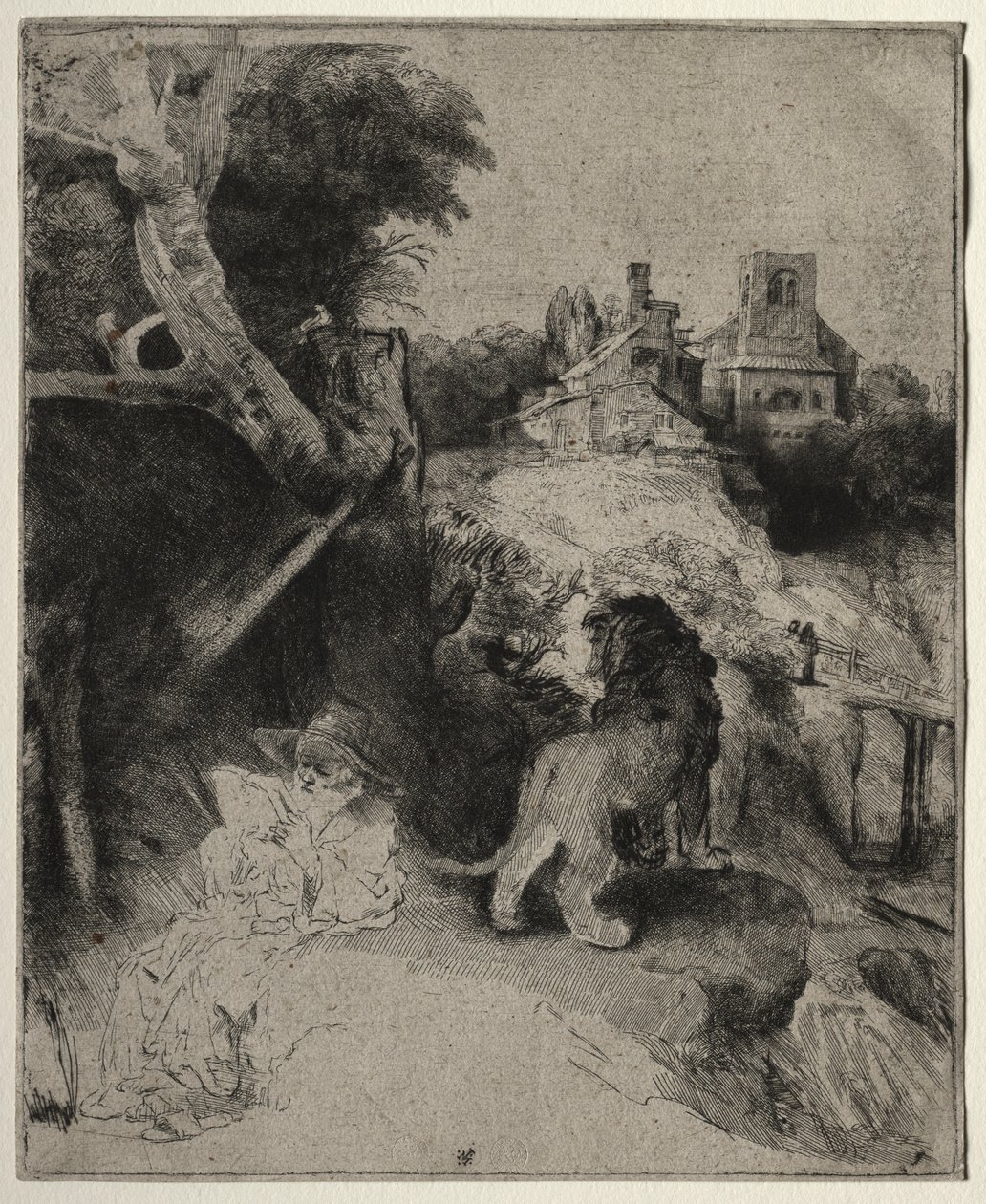 Saint Jérôme lisant dans un paysage italien - Rembrandt van Rijn