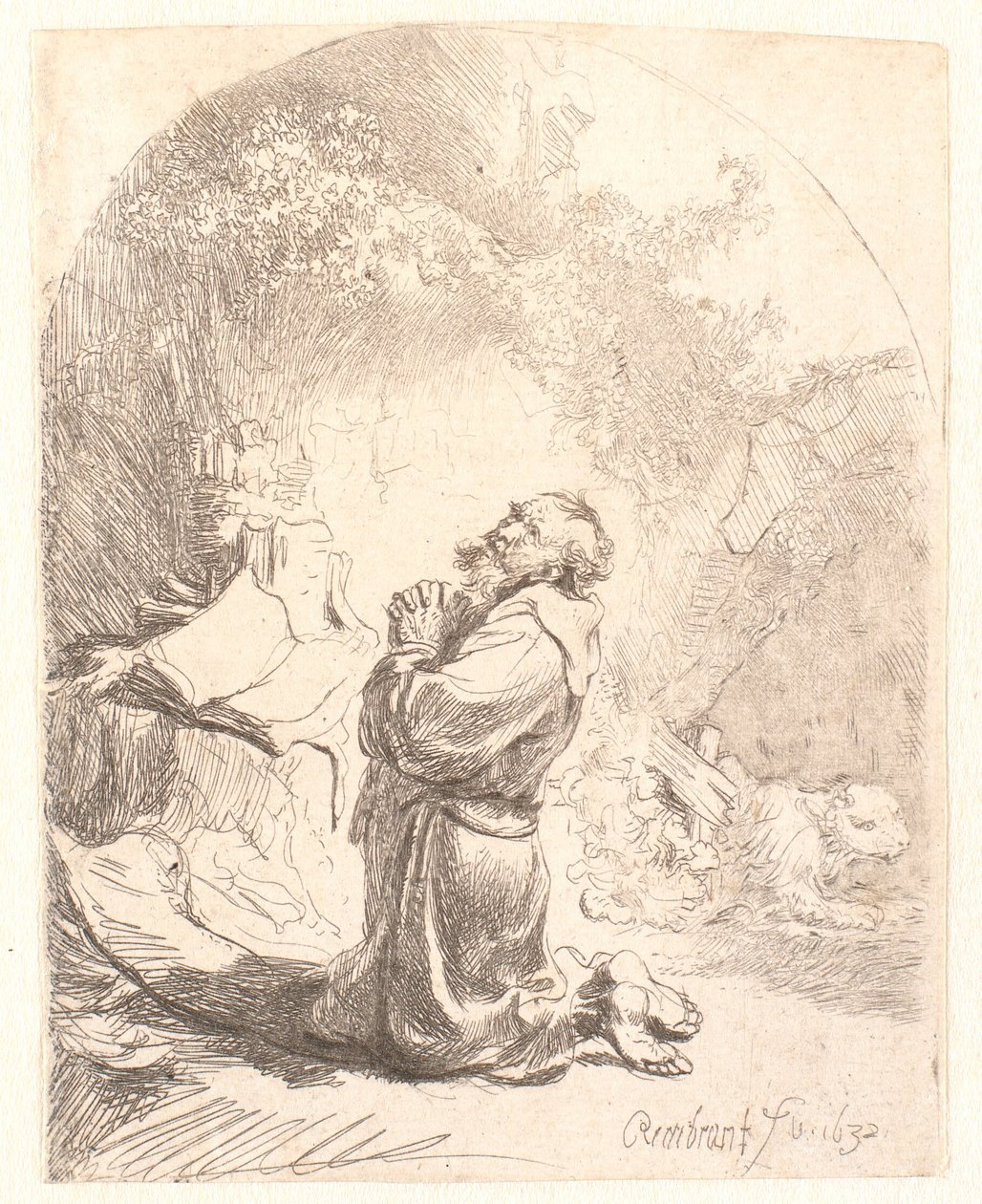 Saint Jérôme priant (impression en arc) - Rembrandt van Rijn