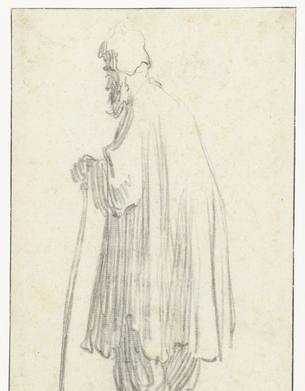 Homme debout avec un bâton, face à gauche - Rembrandt van Rijn