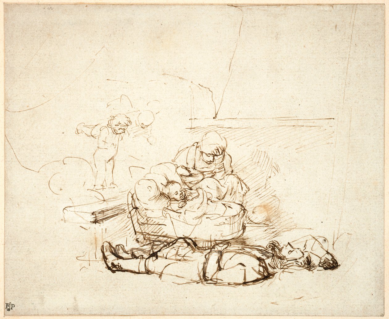 La Sainte Famille endormie, avec des anges, 1645 - Rembrandt van Rijn