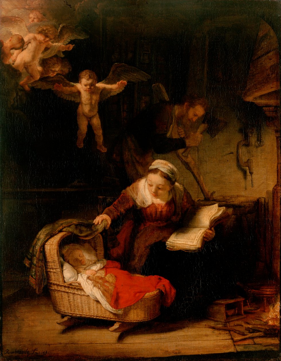 La Sainte Famille avec des anges - Rembrandt van Rijn