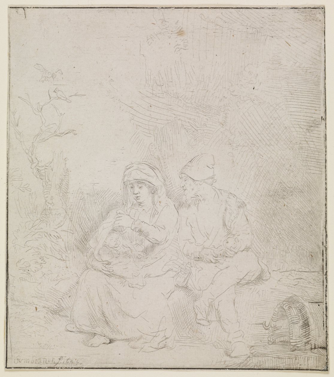 Le repos pendant le vol (légèrement gravé) - Rembrandt van Rijn