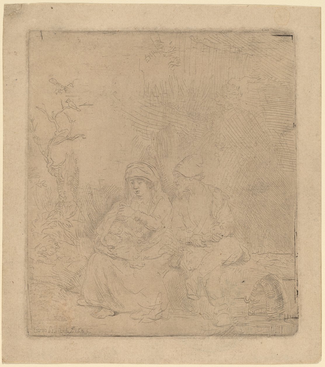 Le repos pendant la fuite : Légèrement gravé - Rembrandt van Rijn