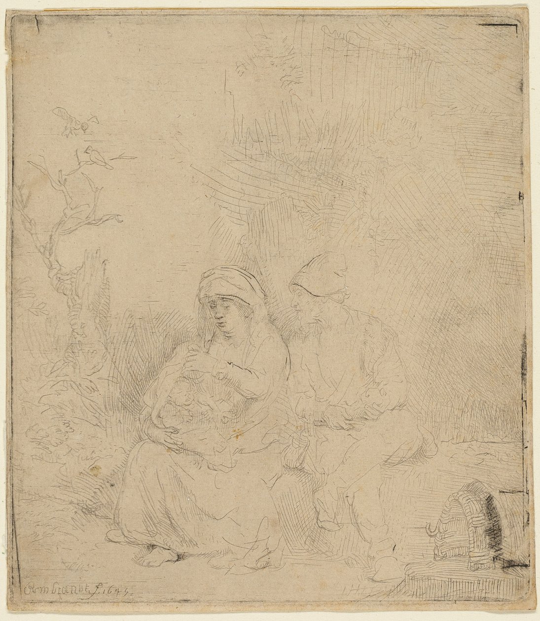 Le Repos pendant la fuite en Égypte : Légèrement gravé - Rembrandt van Rijn