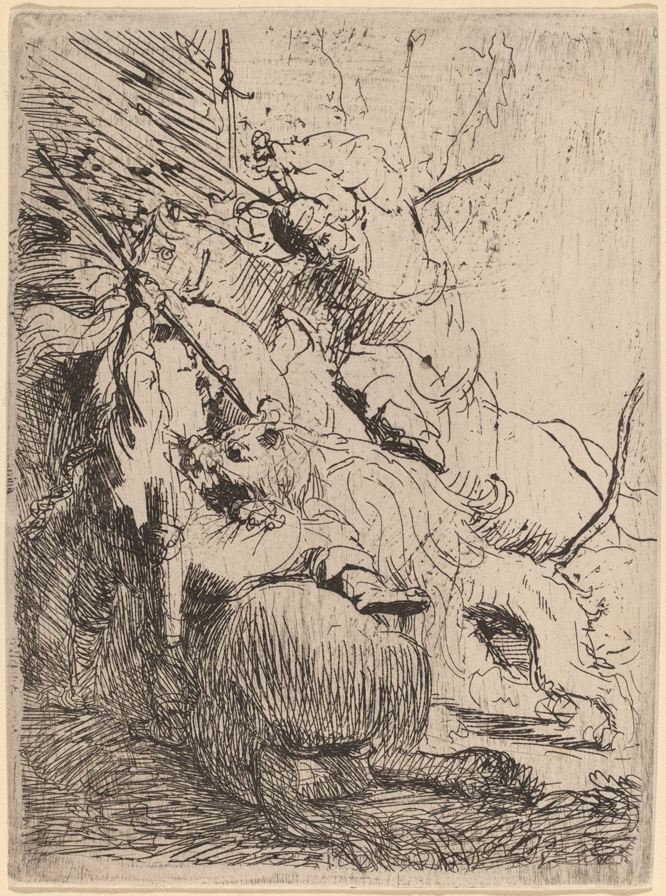 La Petite Chasse au Lion (avec un Lion) - Rembrandt van Rijn