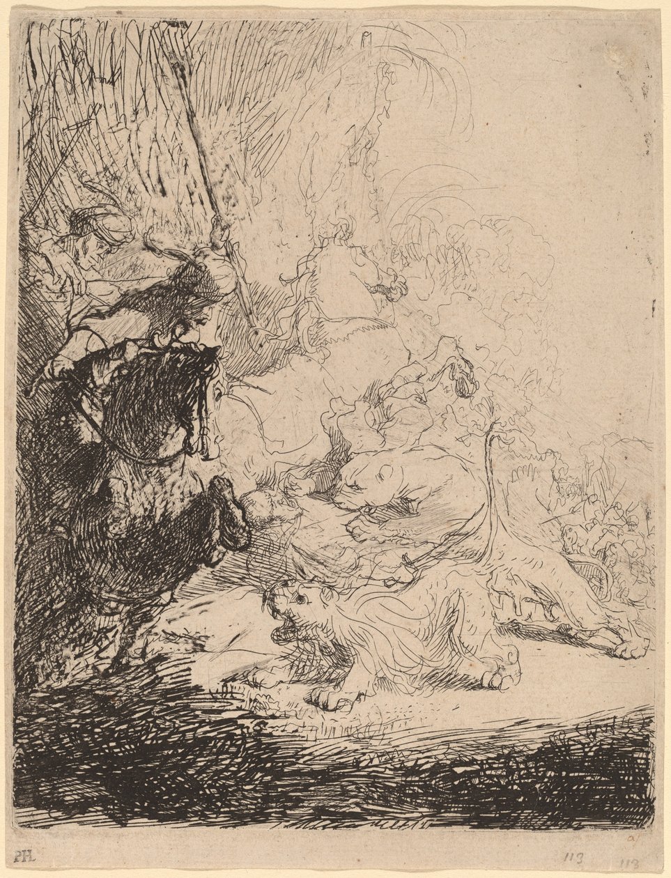 La petite chasse au lion (avec deux lions) - Rembrandt van Rijn