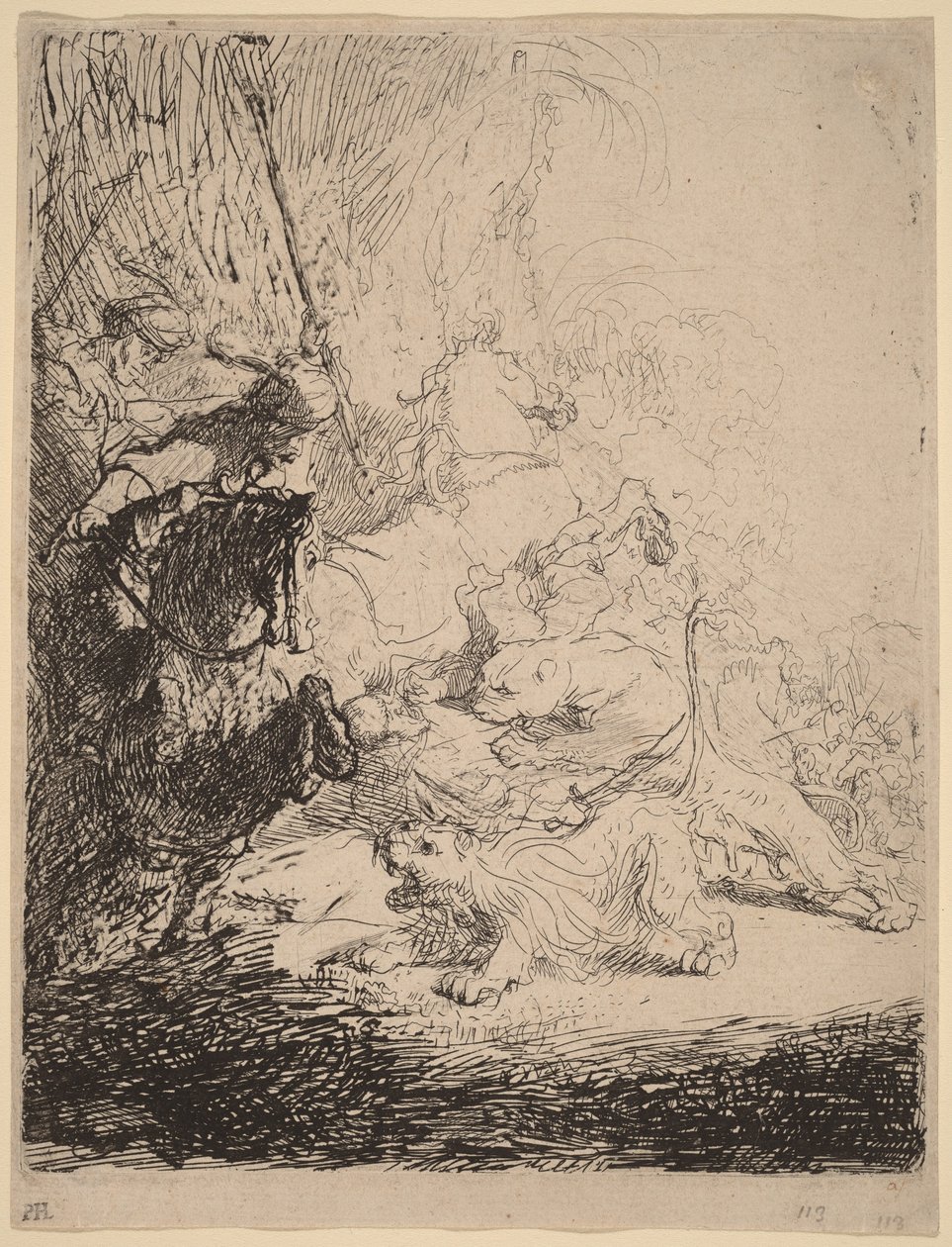 La chasse au petit lion (avec deux lions) - Rembrandt van Rijn