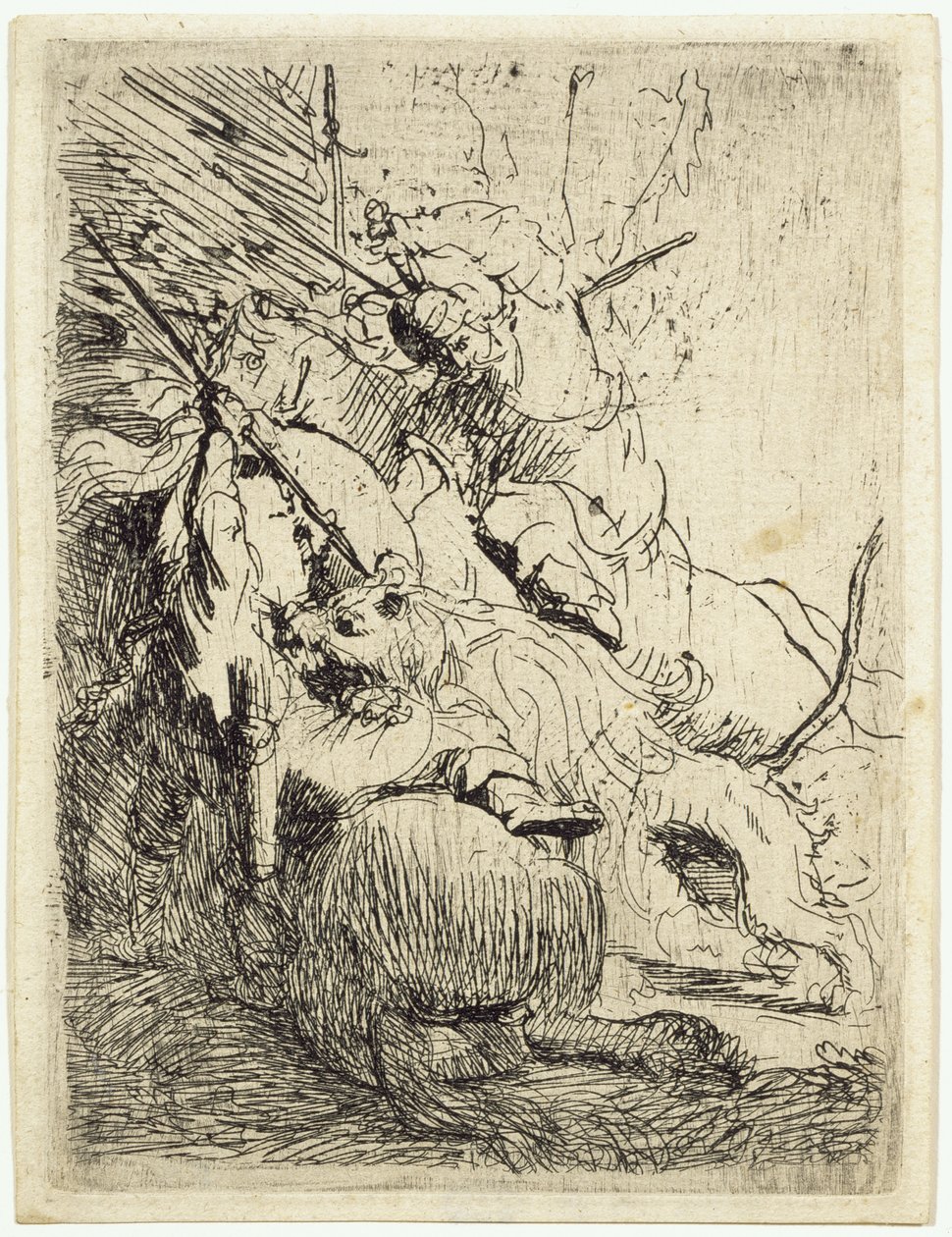 La petite chasse au lion (avec un lion) - Rembrandt van Rijn