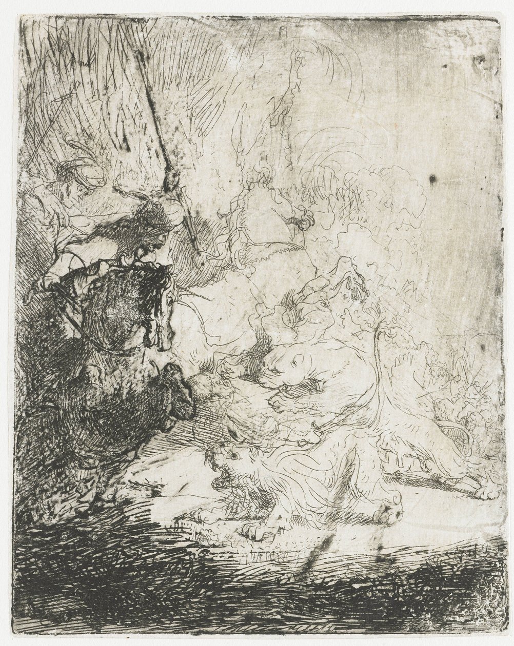 La chasse au petit lion, avec deux lions - Rembrandt van Rijn