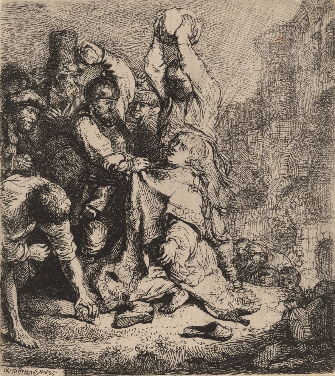 La lapidation de Saint Étienne - Rembrandt van Rijn