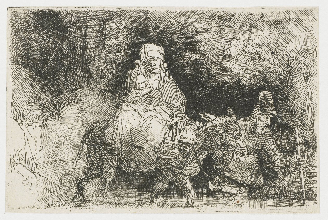 La fuite en Égypte traversant un ruisseau - Rembrandt van Rijn
