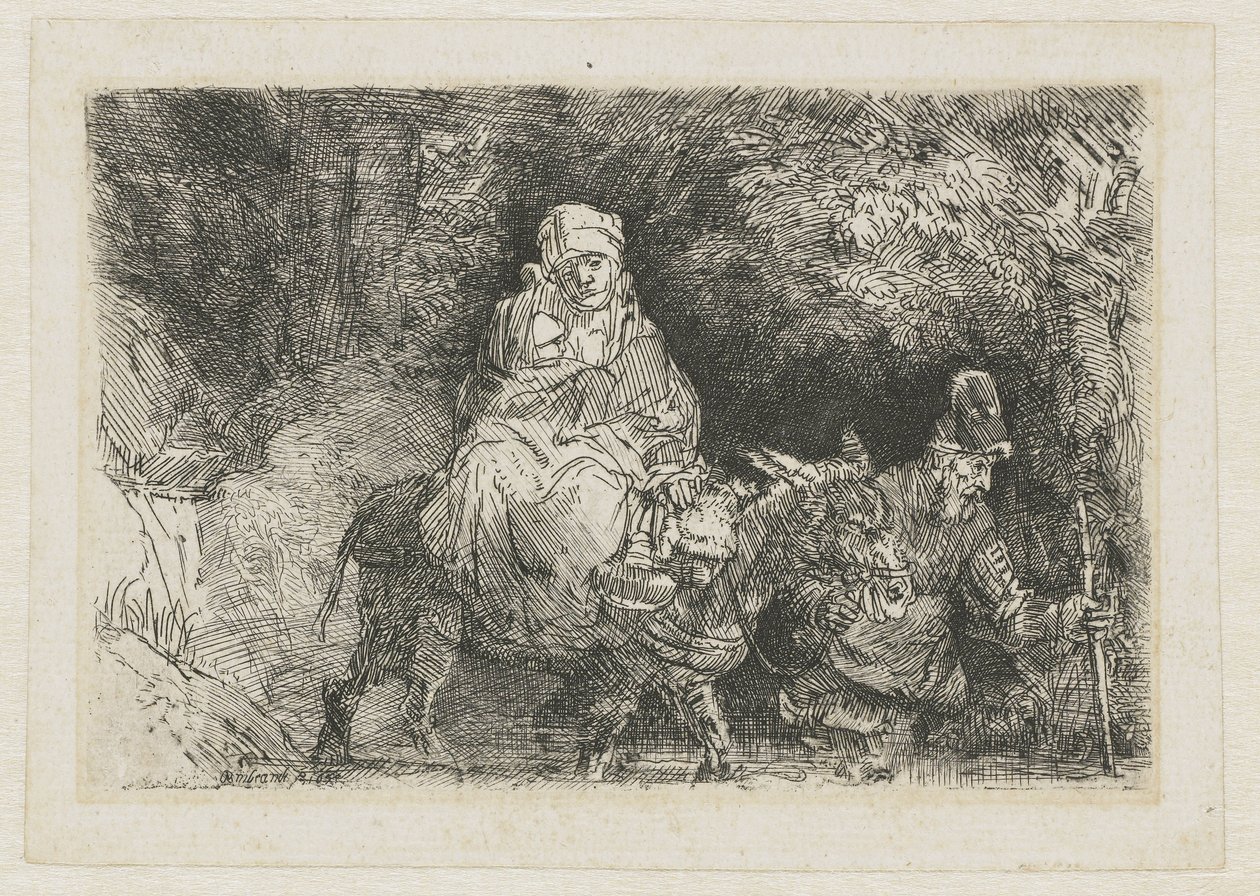 La fuite en Égypte traversant un ruisseau - Rembrandt van Rijn