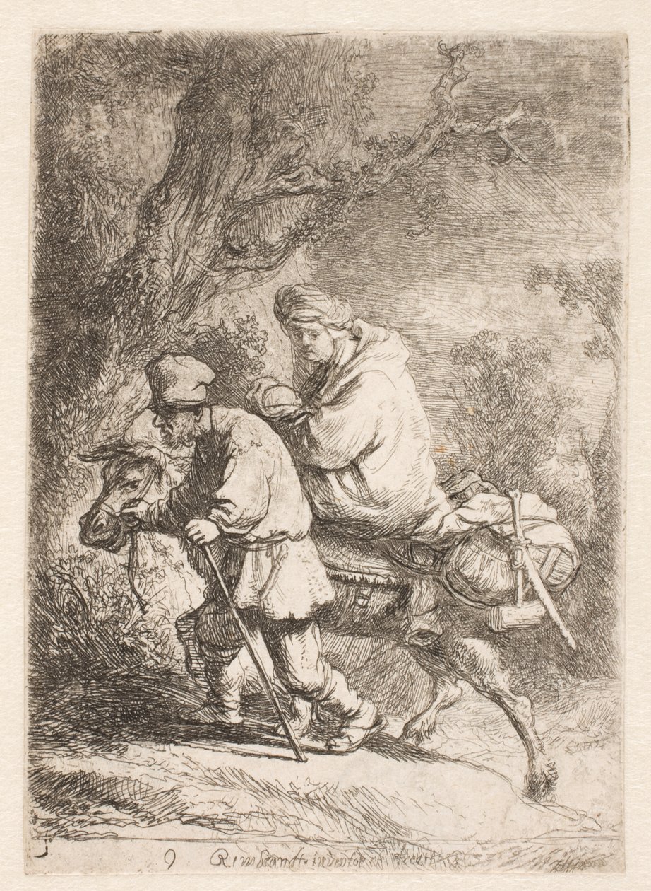 La fuite en Égypte : petite assiette - Rembrandt van Rijn