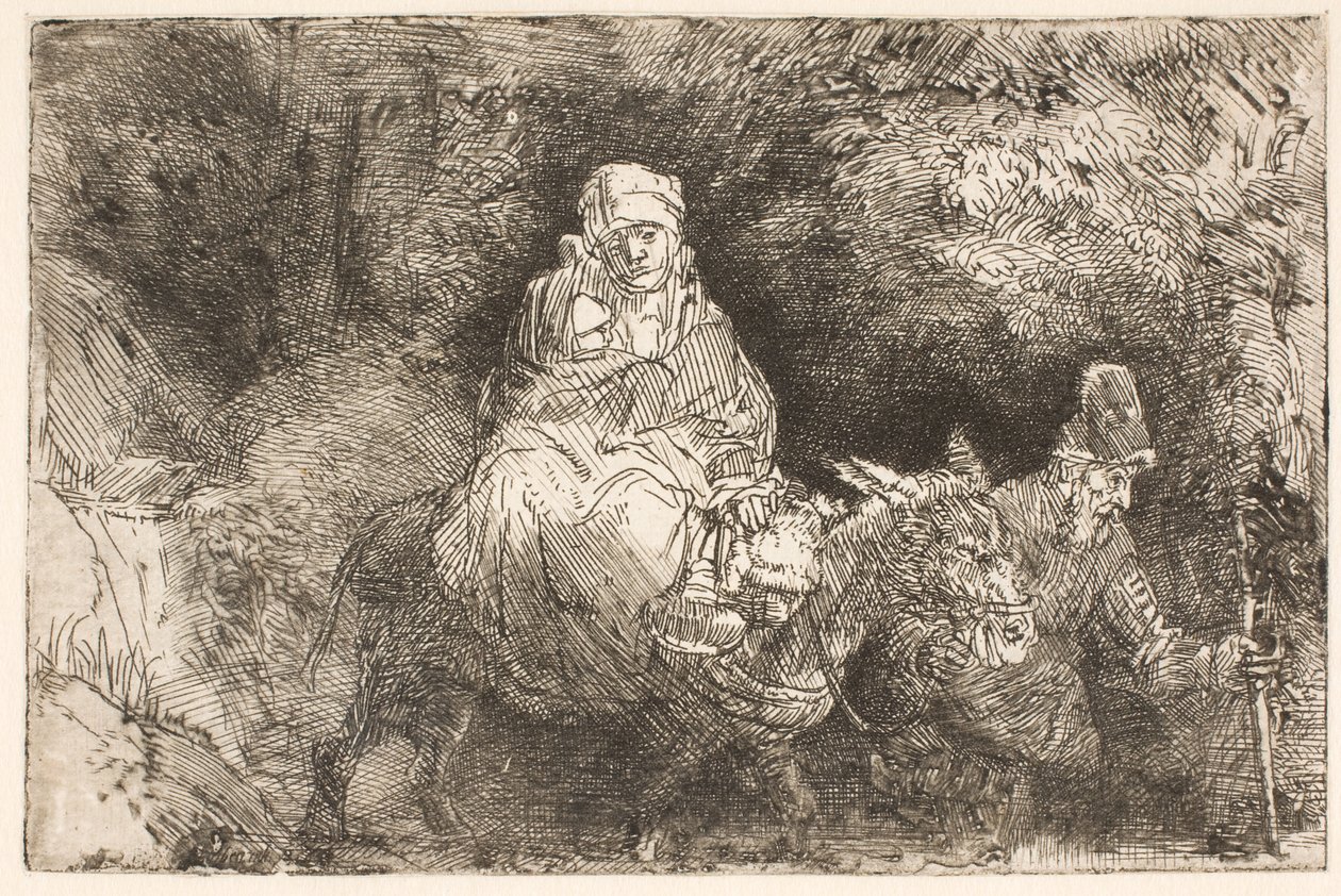 La fuite en Égypte : la Sainte Famille traversant un ruisseau - Rembrandt van Rijn