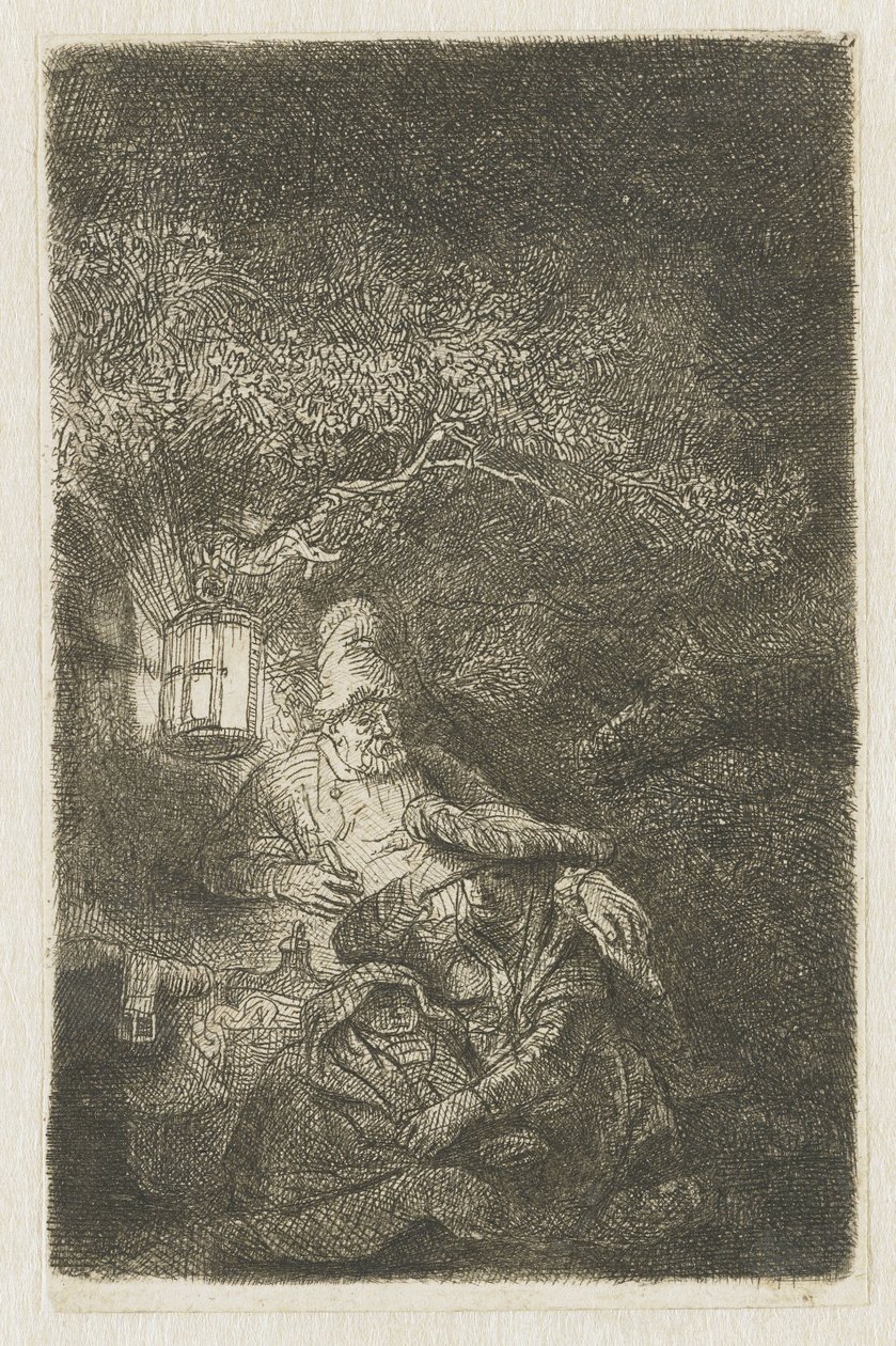Le repos pendant la fuite en Égypte : une scène nocturne - Rembrandt van Rijn