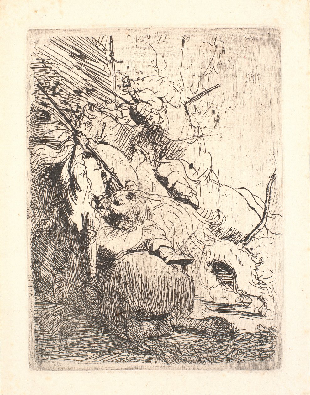 La petite chasse au lion (avec un lion) - Rembrandt van Rijn