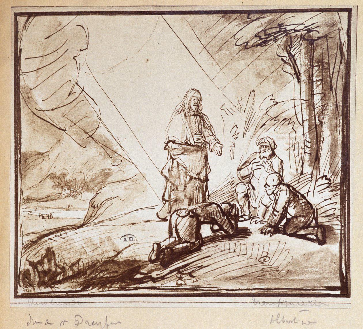 Transfiguration du Christ, dessin à la plume par Rembrandt, Hollande, n.d. 19e siècle - Rembrandt van Rijn