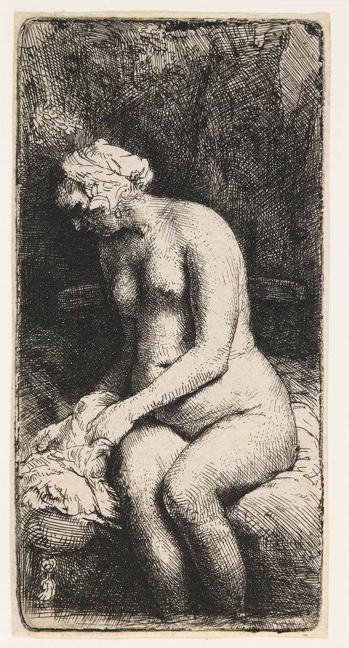 Femme se baignant les pieds dans un ruisseau - Rembrandt van Rijn