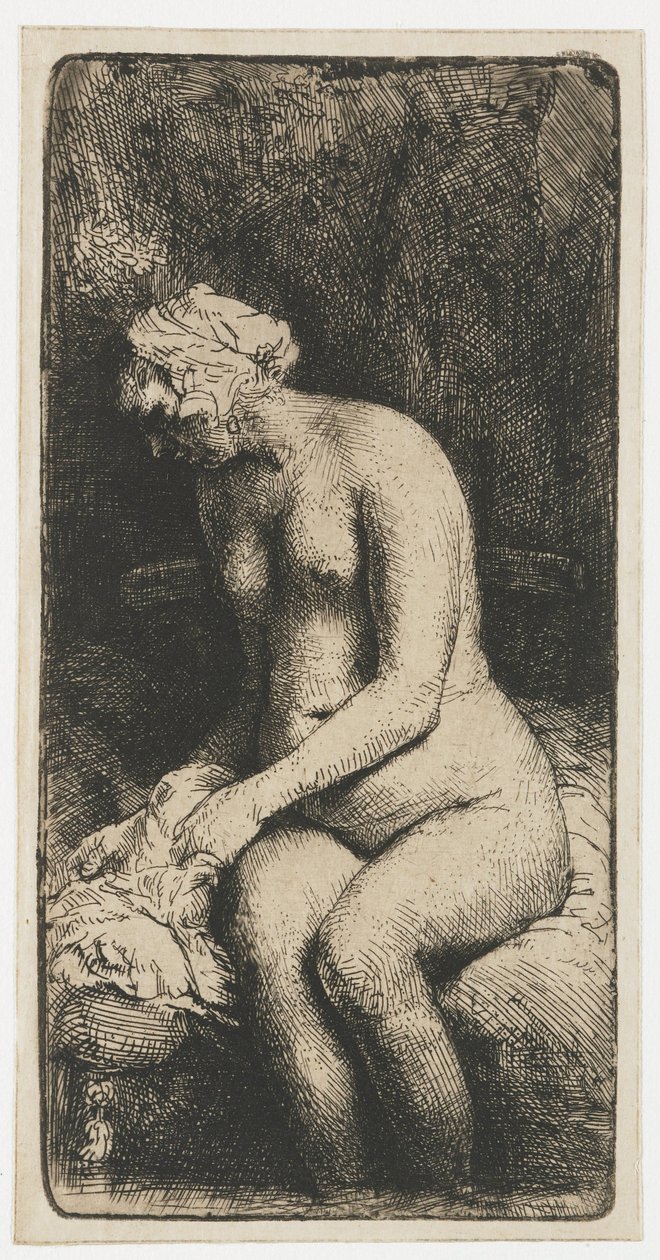 Femme se baignant les pieds dans un ruisseau - Rembrandt van Rijn