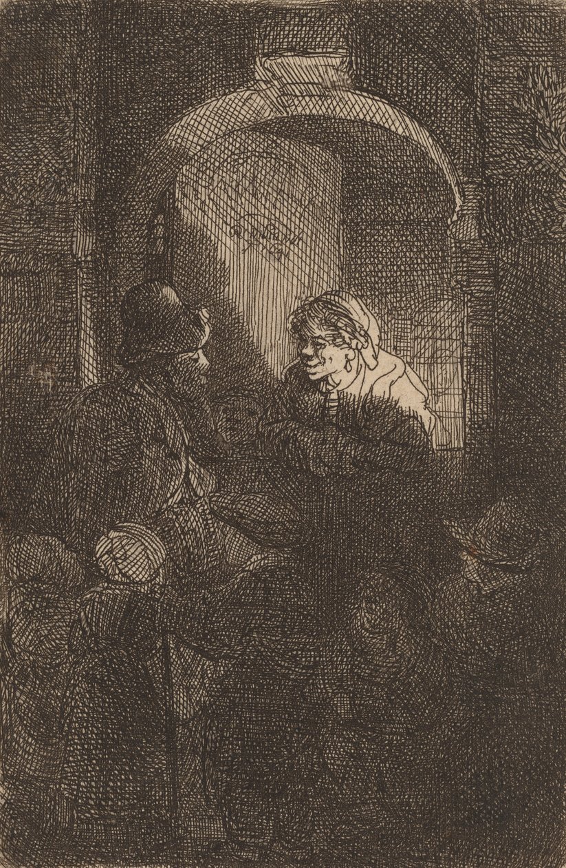 Femme à une porte parlant à un homme et des enfants, 1641 - Rembrandt van Rijn