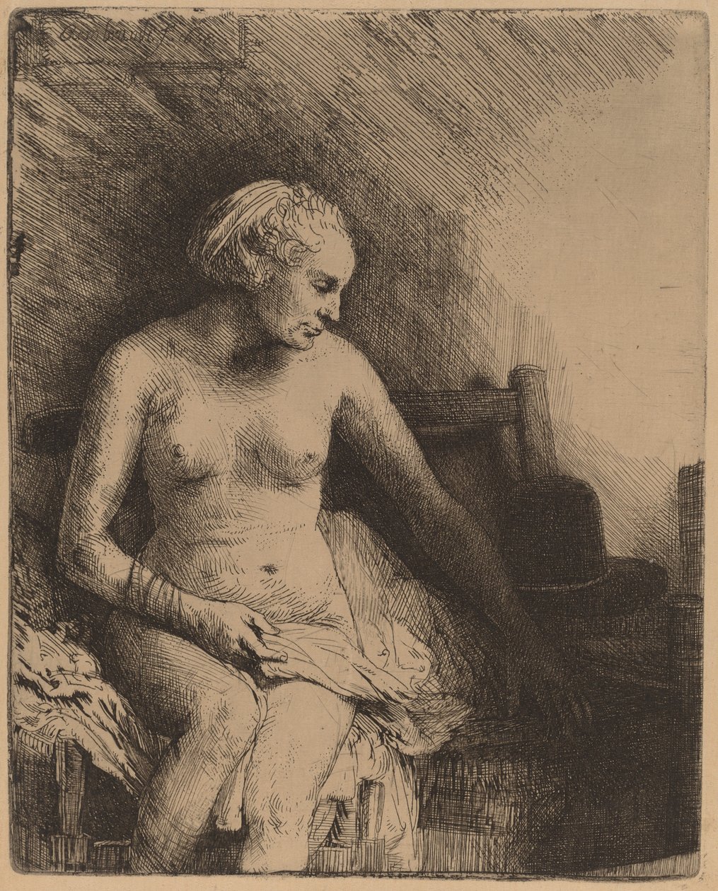 Femme au bain avec un chapeau à côté d