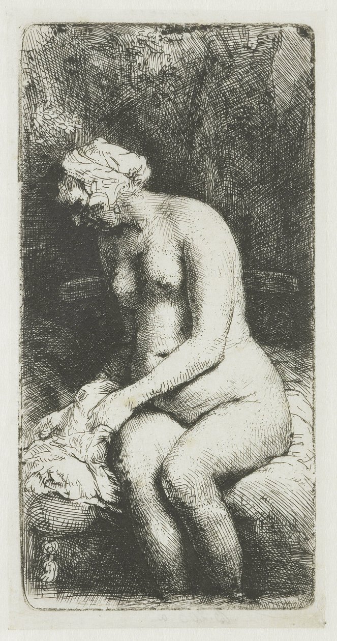 Femme se baignant les pieds dans un ruisseau - Rembrandt van Rijn