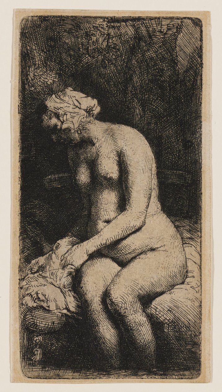 Une femme les pieds dans un ruisseau - Rembrandt van Rijn