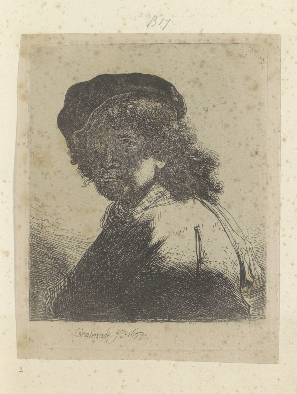 Autoportrait avec béret et foulard, le visage dans l