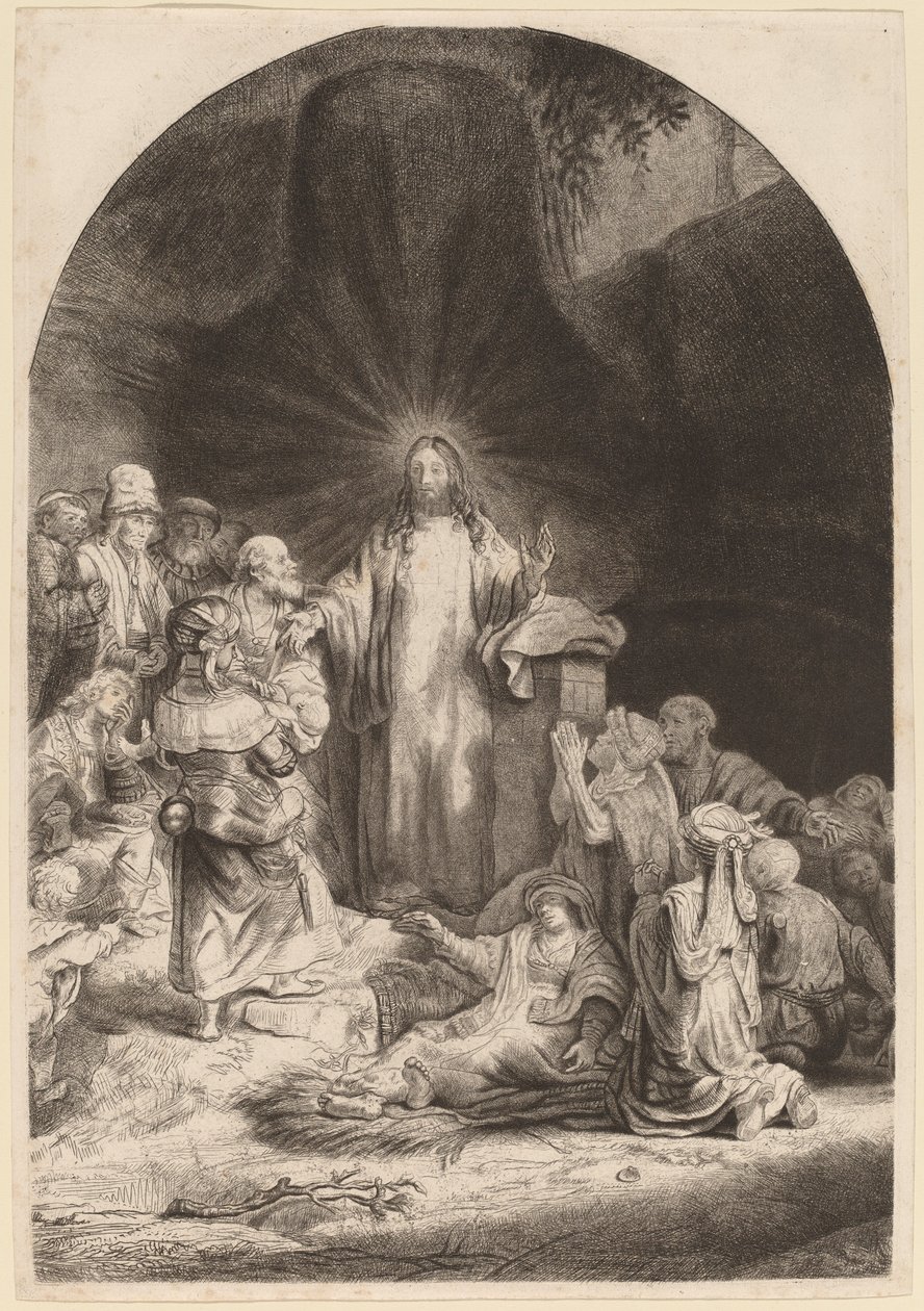 Christ prêchant et guérissant (Fragment de la Gravure des Cent Florins) - Rembrandt van Rijn and William Baillie