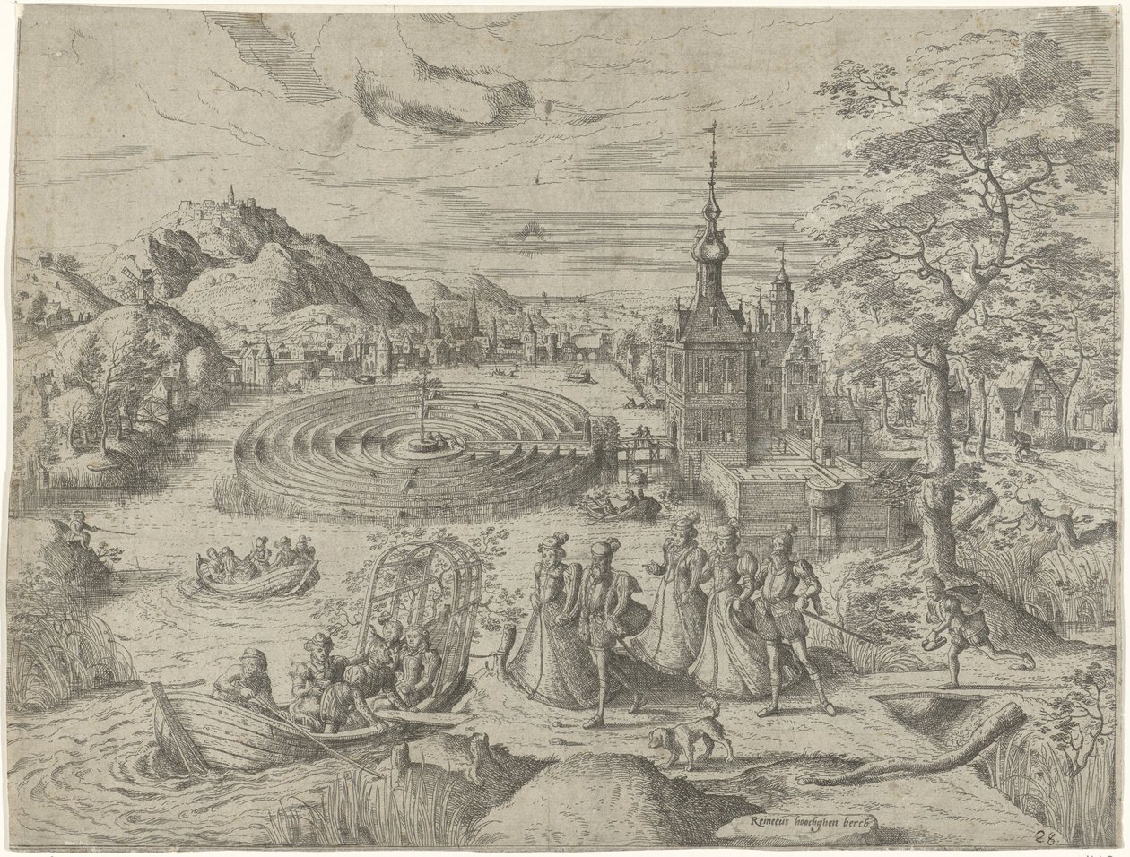 Paysage avec groupe montant dans un bateau - Remigius Hogenberg