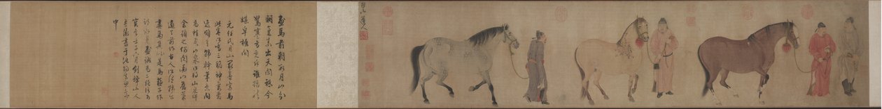Trois chevaux et quatre palefreniers, vers 1320 - Ren Renfa