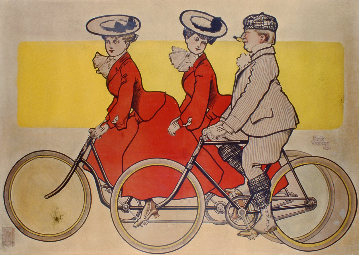 Homme à bicyclette et femmes en tandem, 1905 - Rene Vincent