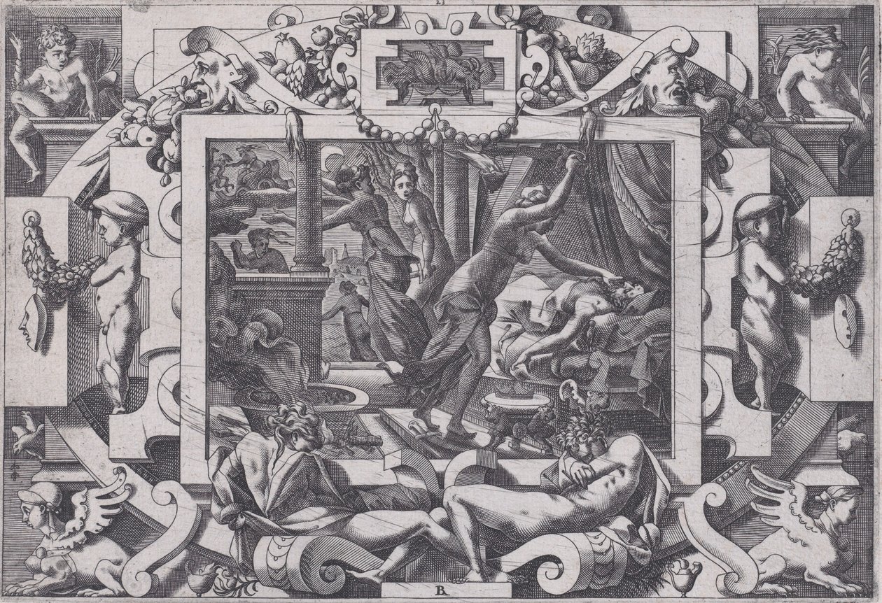 Pelias tué par ses filles Dont par pitié elles prennent courage son sang vider par v..., 1563 - Rene Boyvin