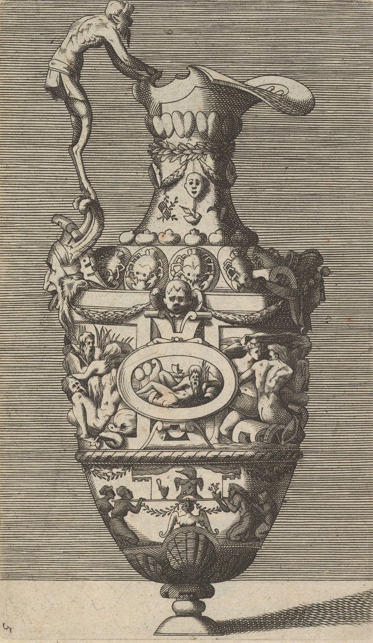 Vase avec un dieu de la rivière dans un médaillon ovale - Rene Boyvin