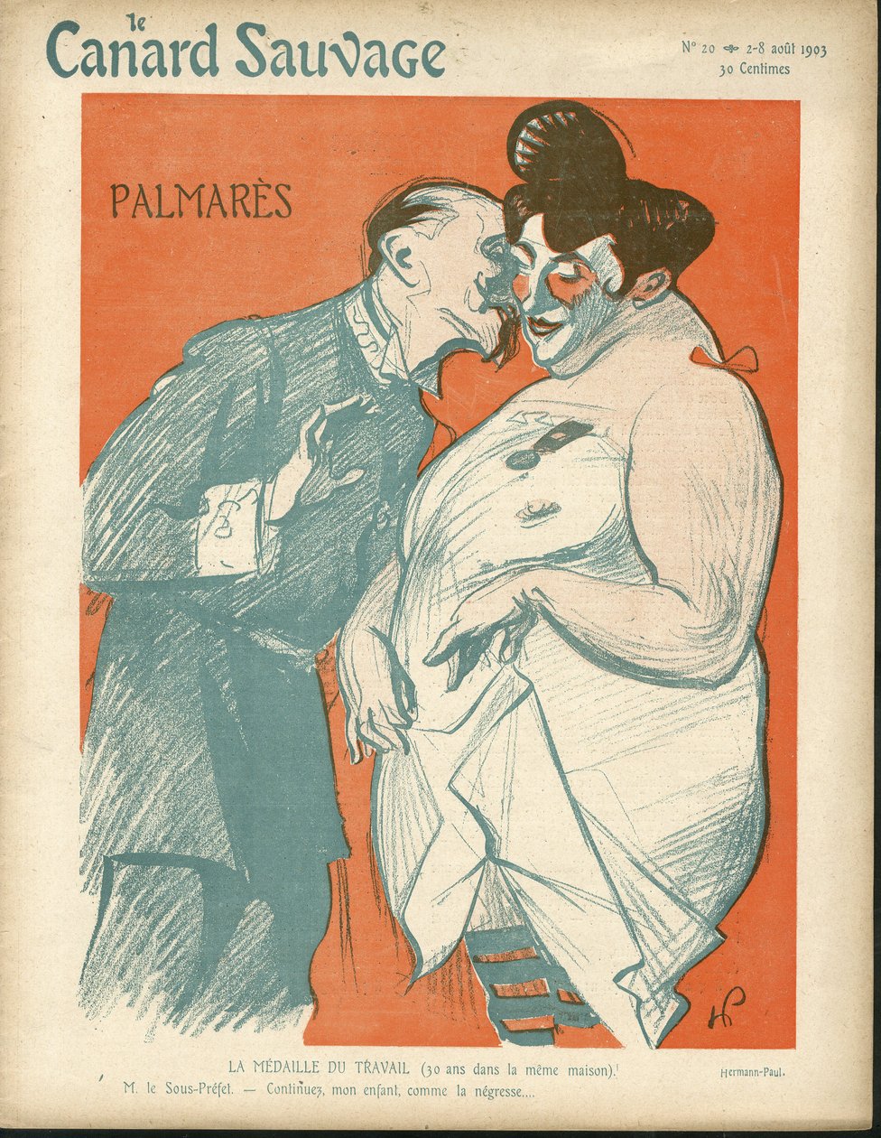 Illustration par Hermann-Paul (1864-1940) pour la couverture de Le Canard Sauvage, n° 20 - Rene George Hermann Paul