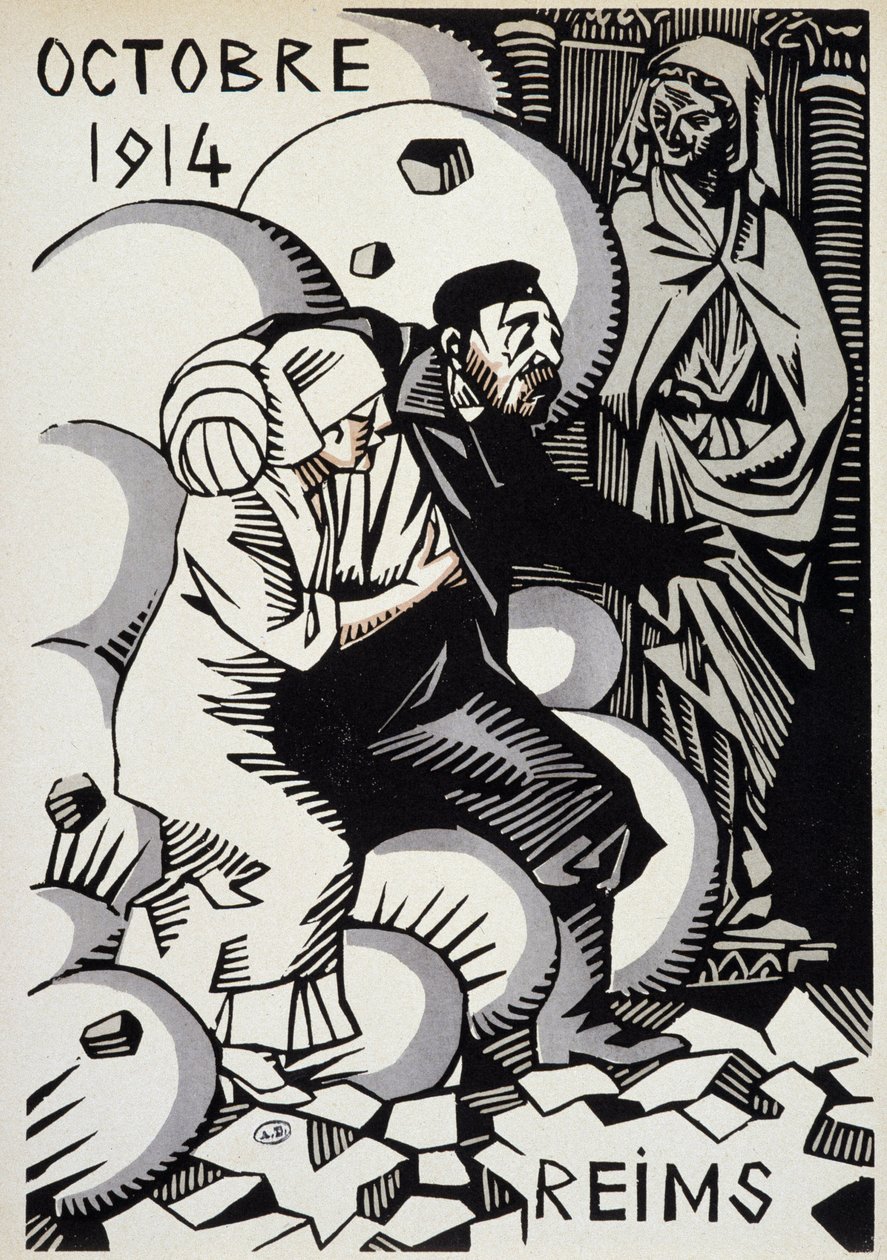 Octobre 1914, Reims - dessin par Herman Paul - dans "Calendrier de la guerre" éd. 1916 - Rene George Hermann Paul