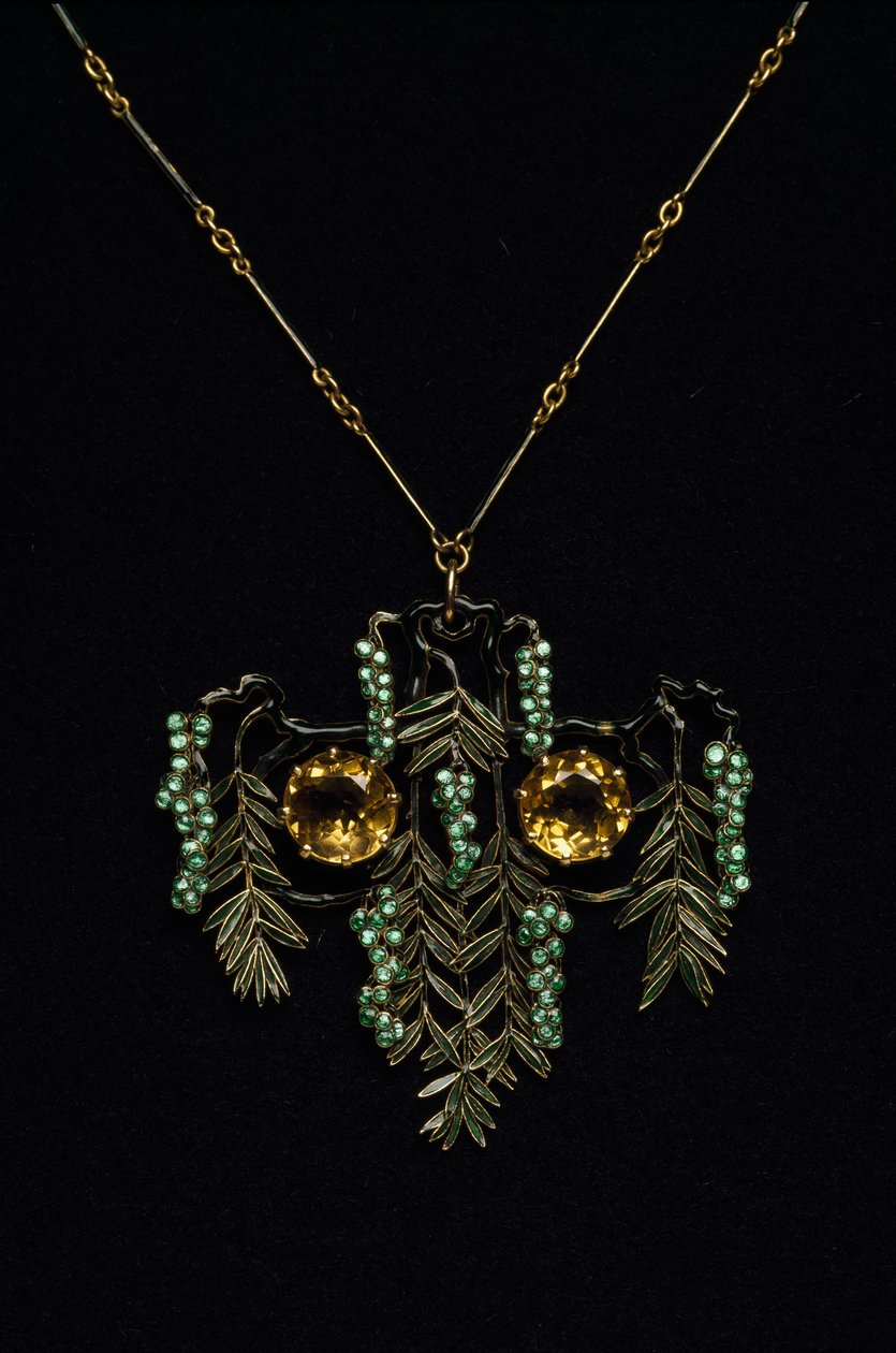 Art Nouveau: collier en or, topaze et émaux - Rene Jules Lalique