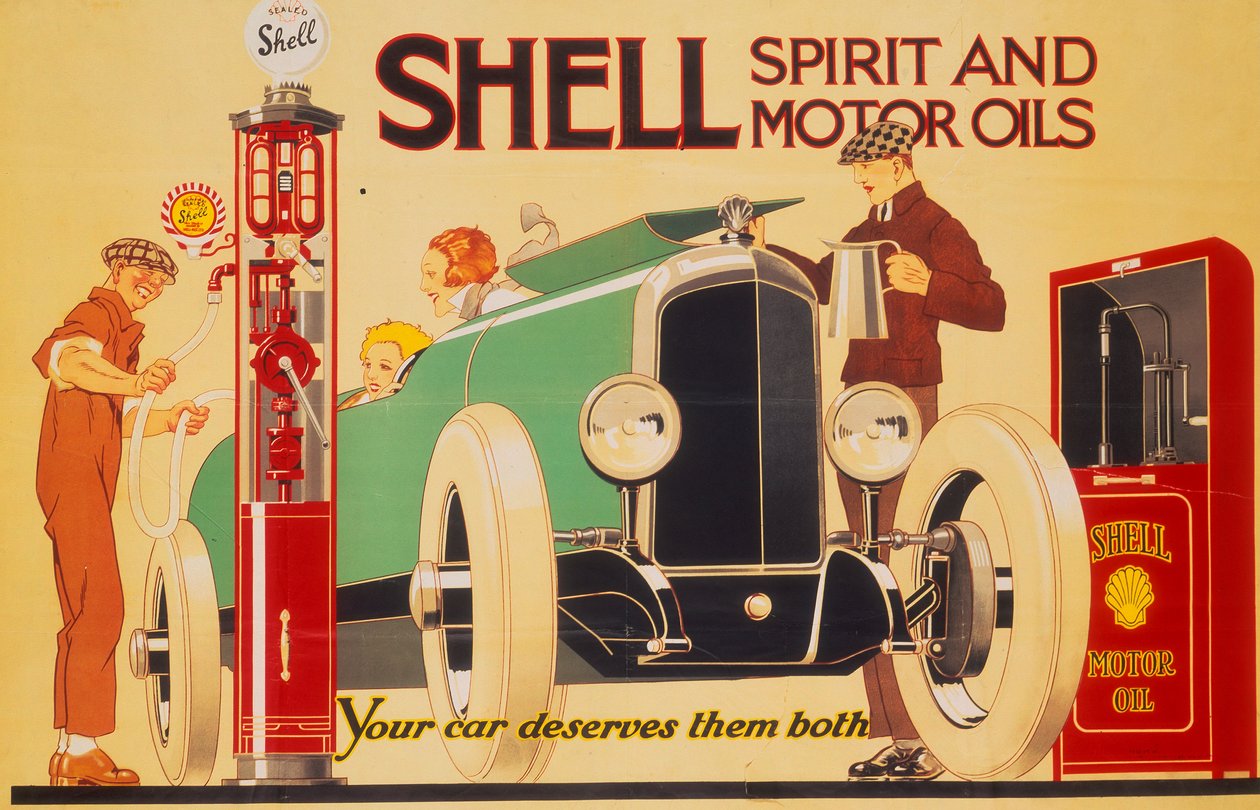 Affiche publicitaire pour les spiritueux et huiles moteur Shell - Rene Vincent