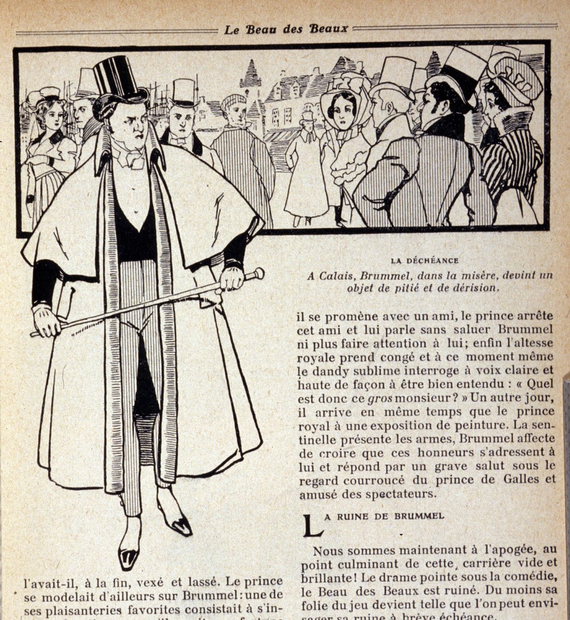 Représentation de George Bryan Brummel (1778 - 1840), le roi des dandys, en exil à Calais. Illustration de René Vincent. 19e siècle - Rene Vincent