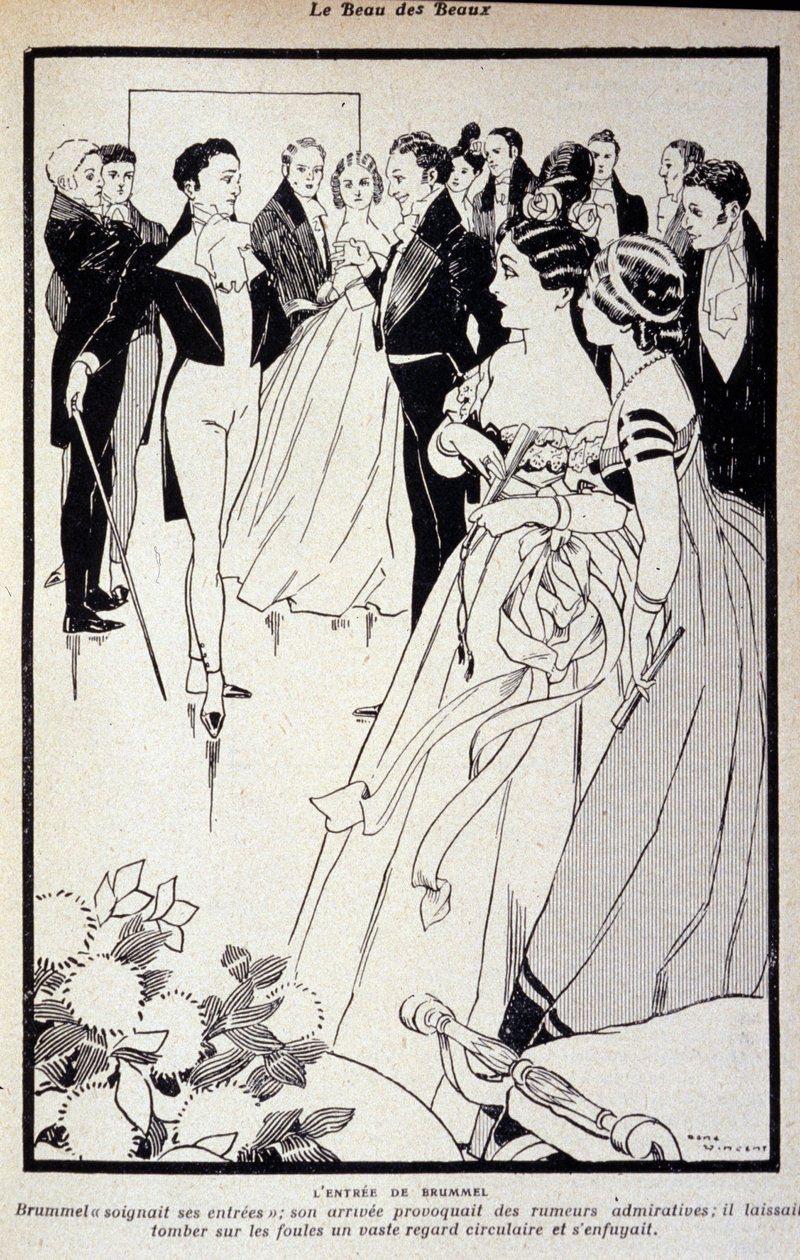 Représentation de George Bryan Brummel connu sous le nom de Beau Brummel (1778 - 1840), le roi des dandys. Illustration de René Vincent. 19ème siècle - Rene Vincent