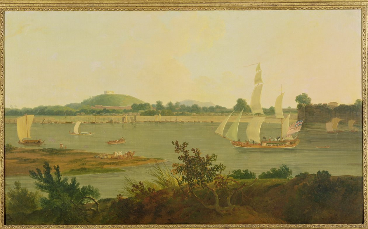 Pinasse descendant le Gange devant le fort de Monghyr, vers 1791 - Rev. Edward Thomas Daniell