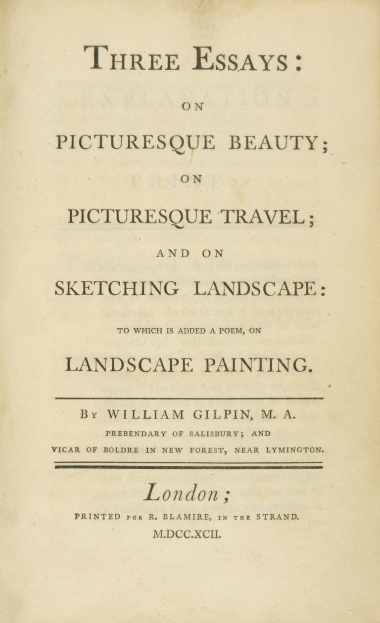Page de titre, de Trois essais : sur la beauté pittoresque, sur le voyage pittoresque et sur le croquis...1792 - Rev. William Gilpin