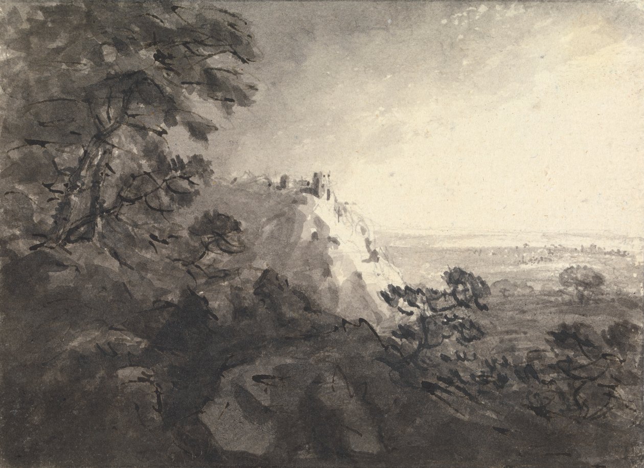 Paysage avec un château sur une colline au centre - Rev. William Gilpin