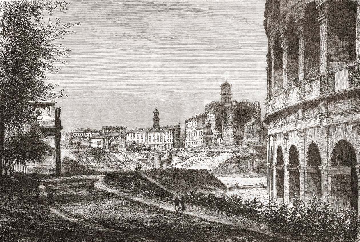 Approche du Forum depuis la colline de Cælius, Rome, Italie à la fin du XIXe siècle. Extrait de 