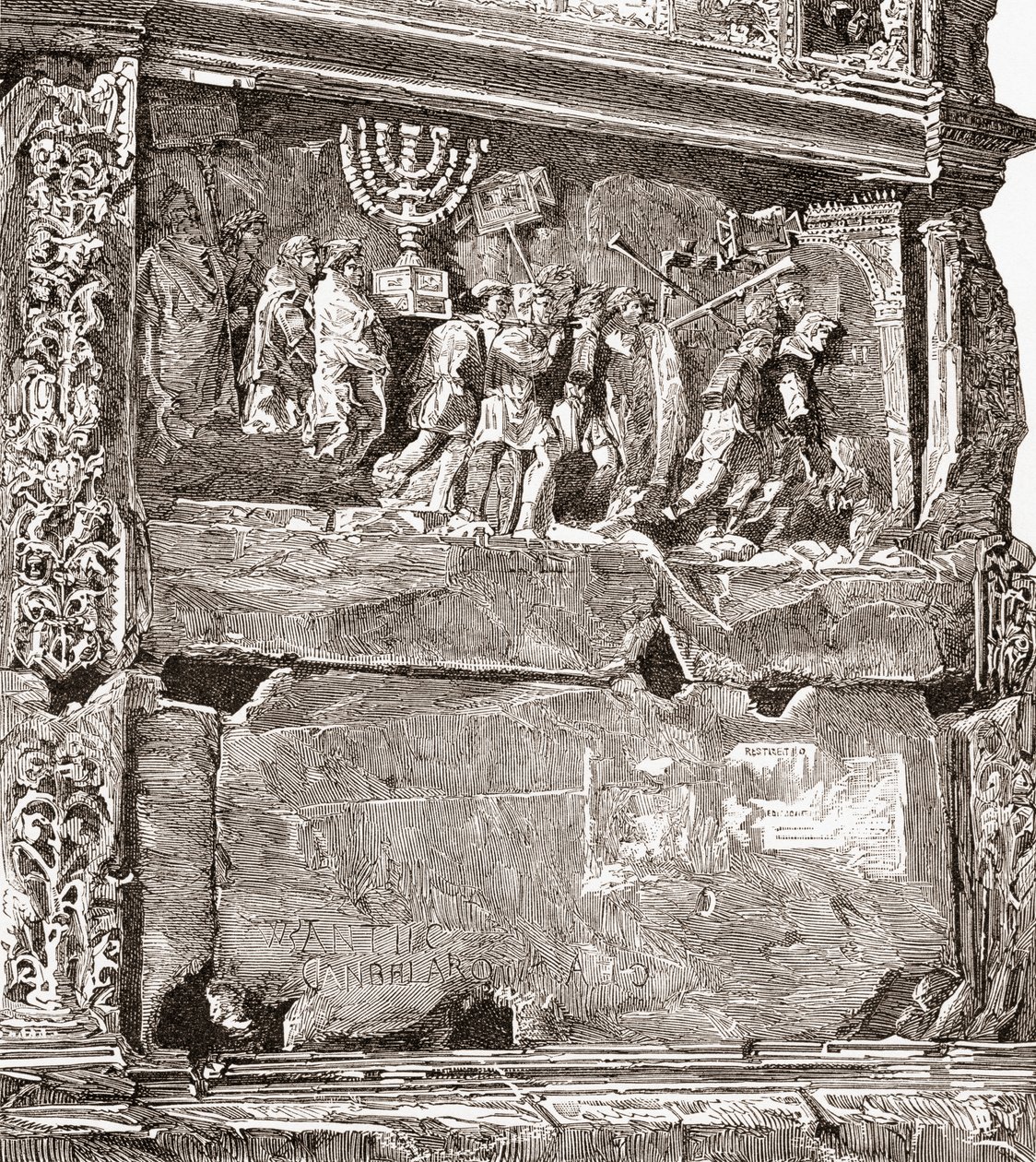 Bas-relief du panneau sud "Les dépouilles de guerre", montrant la procession triomphale, sur l