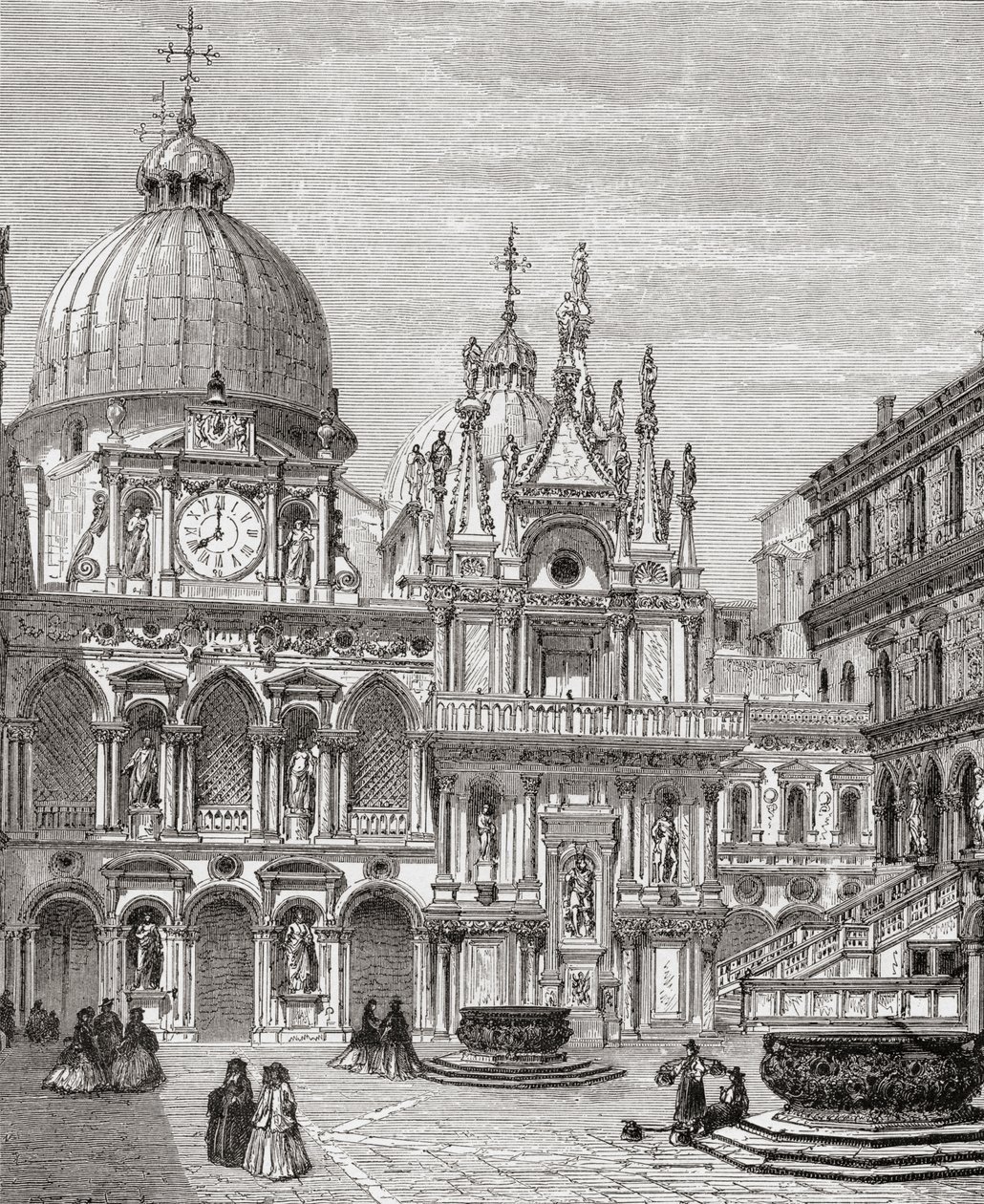 Cour de Palais des Doges, Venise, Italie à la fin du 19e siècle. De Images italiennes par le Rév. Samuel Manning, publié vers 1890. - Reverend Samuel Manning